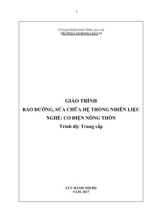 Giáo trình Bảo dưỡng, sửa chữa hệ thống nhiên liệu - Nghề: Cơ điện nông thôn