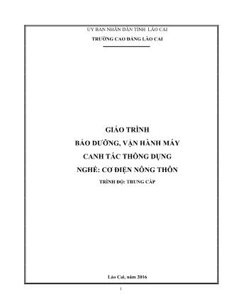 Giáo trình Bảo dưỡng, vận hành máy canh tác thông dụng