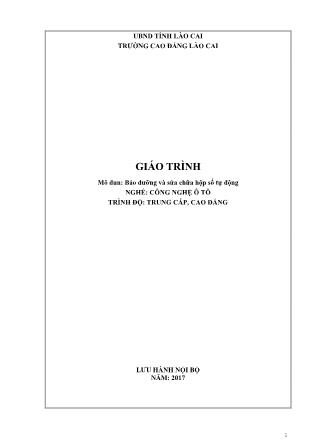 Giáo trình mô đun Bảo dưỡng và sửa chữa hộp số tự động - Nghề: Công nghệ ô tô