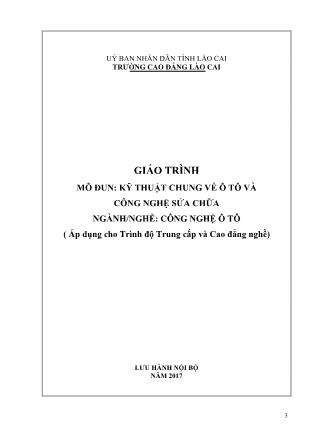 Giáo trình mô đun Kỹ thuật chung về ô tô và công nghệ sửa chữa