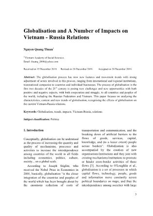 Globalisation and a number of impacts on Vietnam-Russia relations