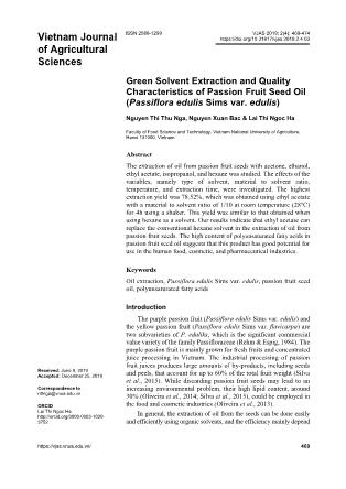Green solvent extraction and quality characteristics of passion fruit seed oil (Passiflora edulis Sims var. edulis)