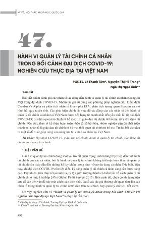 Hành vi quản lý tài chính cá nhân trong bối cảnh đại dịch Covid-19: Nghiên cứu thực địa tại Việt Nam