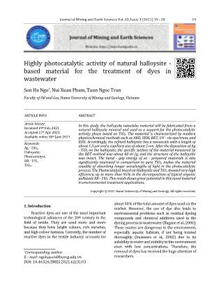 Highly photocatalytic activity of natural halloysite - Based material for the treatment of dyes in wastewater