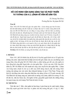 Hồ Chí Minh vận dụng sáng tạo và phát triển tư tưởng của V.I. Lênin về vấn đề dân tộc