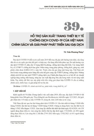 Hỗ trợ sản xuất trang thiết bị y tế chống dịch Covid-19 của Việt Nam: Chính sách và giải pháp phát triển sau đại dịch