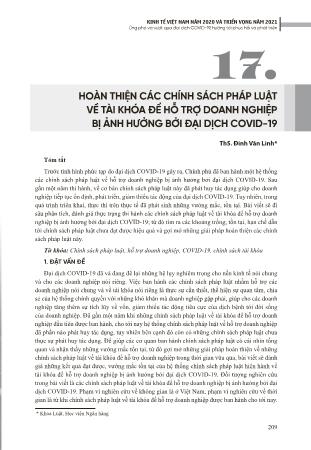 Hoàn thiện các chính sách pháp luật về tài khóa để hỗ trợ doanh nghiệp bị ảnh hưởng bởi đại dịch Covid-19