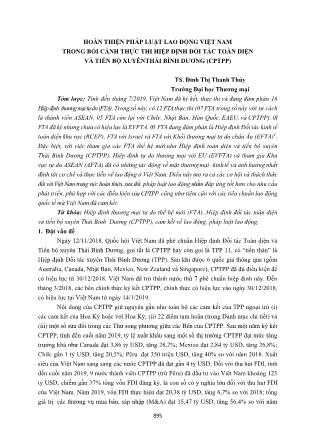 Hoàn thiện pháp luật lao động Việt Nam trong bối cảnh thực thi hiệp định đối tác toàn diện và tiến bộ xuyên Thái Bình Dương (CPTPP)