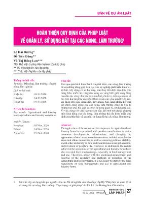 Hoàn thiện quy định của pháp luật về quản lý, sử dụng đất tại các nông, lâm trường