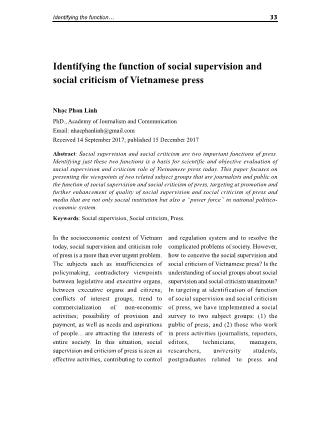 Identifying the function of social supervision and social criticism of Vietnamese press