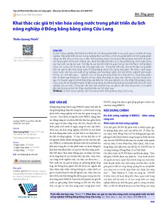 Khai thác các giá trị văn hóa sông nước trong phát triển du lịch nông nghiệp ở Đồng bằng bằng sông Cửu Long