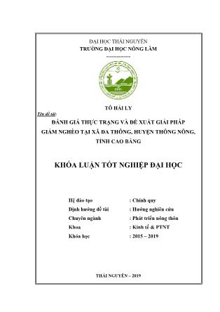 Khóa luận Đánh giá thực trạng và đề xuất giải pháp giảm nghèo tại xã Đa Thông, huyện Thông Nông, tỉnh Cao Bằng