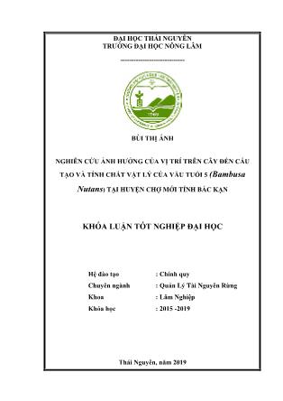 Khóa luận Nghiên cứu ảnh hưởng của vị trí trên cây đến cấu tạo và tính chất vật lý của Vầu ở cấp tuổi 5 (Bambusa Nutans) tại huyện Chợ Mới tỉnh Bắc Kạn