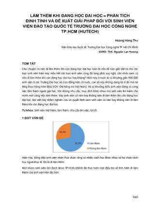 Làm thêm khi đang học đại học - Phân tích định tính và đề xuất giải pháp đối với sinh viên viện đào tạo quốc tế trường Đại học Công nghệ thành phố Hồ Chí Minh (Hutech)