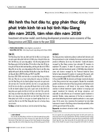 Mô hình thu hút đầu tư, góp phần thúc đẩy phát triển kinh tế-xã hội tỉnh Hậu Giang đến năm 2025, tầm nhìn đến năm 2030