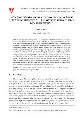 Mở rộng từ điển Vietsentiwordnet cho miền dữ liệu thuộc lĩnh vực du lịch sử dụng phương pháp dựa trên từ vựng