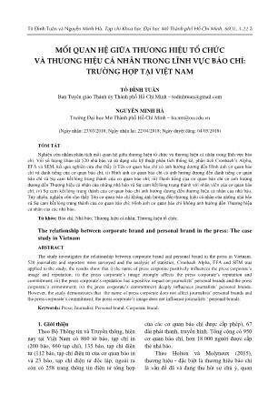 Mối quan hệ giữa thương hiệu tổ chức và thương hiệu cá nhân trong lĩnh vực báo chí: Trường hợp tại Việt Nam