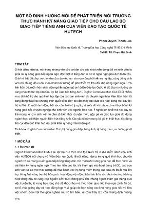 Một số định hướng mới để phát triển môi trường thực hành kỹ năng giao tiếp cho câu lạc bộ giao tiếp tiếng Anh của viện đào tạo quốc tế Hutech