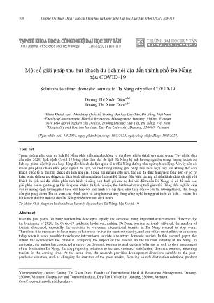 Một số giải pháp thu hút khách du lịch nội địa đến thành phố Đà Nẵng hậu Covid-19