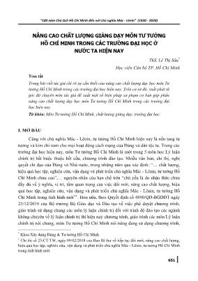 Nâng cao chất lượng giảng dạy môn Tư tưởng Hồ Chí Minh trong các trường đại học ở nước ta hiện nay