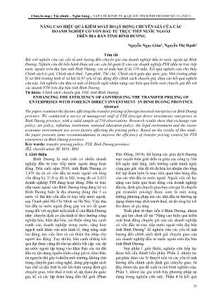 Nâng cao hiệu quả kiểm soát hoạt động chuyển giá của các doanh nghiệp có vốn đầu tư trực tiếp nước ngoài trên địa bàn tỉnh Bình Dương