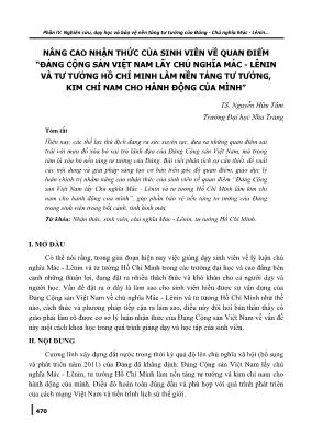 Nâng cao nhận thức của sinh viên về quan điểm “Đảng Cộng sản Việt Nam lấy chủ nghĩa mác - Lênin và tư tưởng Hồ Chí Minh làm nền tảng tư tưởng, kim chỉ nam cho hành động của mình”