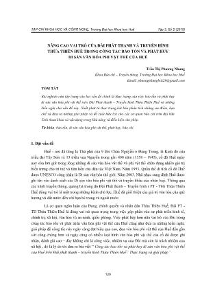 Nâng cao vai trò của Đài phát thanh và Truyền hình Thừa Thiên Huế trong công tác bảo tồn và phát huy di sản văn hóa phi vật thể của huế