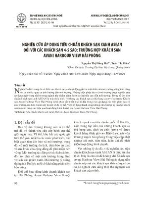 Nghiên cứu áp dụng tiêu chuẩn khách sạn xanh Asean đối với các khách sạn 4-5 sao: Trường hợp khách sạn Avani Harbour View Hải Phòng