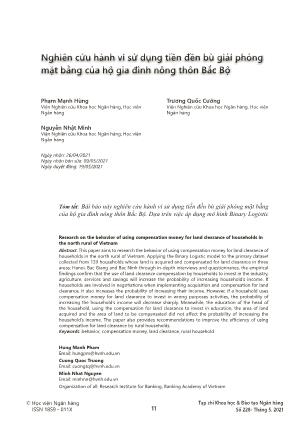 Nghiên cứu hành vi sử dụng tiền đền bù giải phóng mặt bằng của hộ gia đình nông thôn Bắc Bộ