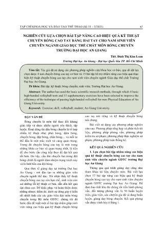 Nghiên cứu lựa chọn bài tập nâng cao hiệu quả kỹ thuật chuyền bóng cao tay bằng hai tay cho nam sinh viên chuyên ngành Giáo dục thể chất môn Bóng chuyền trường Đại học An Giang