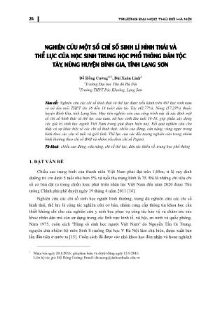 Nghiên cứu một số chỉ số sinh lý hình thái và thể lực của học sinh Trung học Phổ thông dân tộc Tày, Nùng huyện Bình Gia, tỉnh Lạng Sơn