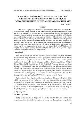 Nghiên cứu phương thức phản ánh sự kiện lễ hội miền Trung-Tây nguyên của báo mạng điện tử VnExpress nhằm phục vụ việc quảng bá du lịch khu vực