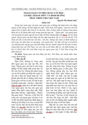 Ngoại giao văn hóa bằng văn học - Cơ hội, thách thức và định hướng phát triển cho Việt Nam