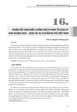 Nhận xét ban đầu chính sách kinh tế Hoa Kỳ giai đoạn 2021-2025 và sự chuẩn bị với Việt Nam