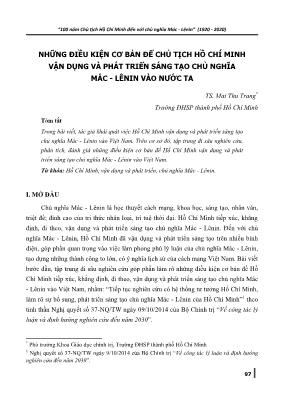 Những điều kiện cơ bản để Chủ tịch Hồ Chí Minh vận dụng và phát triển sáng tạo Chủ nghĩa Mác-Lênin vào nước ta