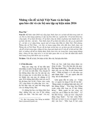 Những vấn đề xã hội Việt Nam và dư luận qua báo chí và các bộ sưu tập sự kiện năm 2016
