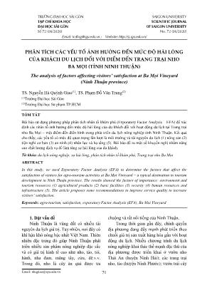 Phân tích các yếu tố ảnh hưởng đến mức độ hài lòng của khách du lịch đối với điểm đến trang trại nho Ba Mọi (Tỉnh Ninh Thuận)