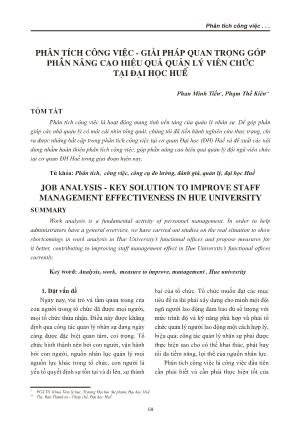 Phân tích công việc - Giải pháp quan trọng góp phần nâng cao hiệu quả quản lý viên chức tại Đại học Huế