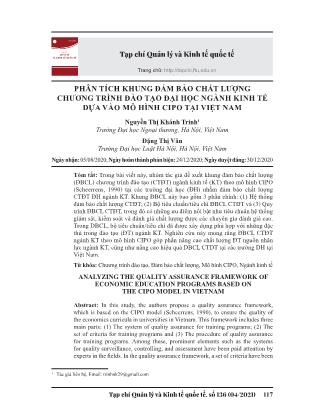 Phân tích khung đảm bảo chất lượng chương trình đào tạo đại học ngành Kinh tế dựa vào mô hình CIPO tại Việt Nam