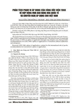Phân tích phạm vi áp dụng của Công ước viên 1980 về hợp đồng mua bán hàng hóa quốc tế và khuyến nghị áp dụng cho Việt Nam