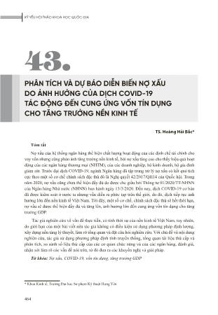 Phân tích và dự báo diễn biến nợ xấu do ảnh hưởng của dịch Covid-19 tác động đến cung ứng vốn tín dụng cho tăng trưởng nền kinh tế