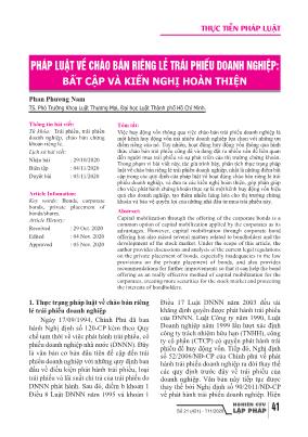 Pháp luật về chào bán riêng lẻ trái phiếu doanh nghiệp: Bất cập và kiến nghị hoàn thiện