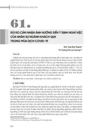 Rủi ro cảm nhận ảnh hưởng đến ý định nghỉ việc của nhân sự ngành khách sạn trong mùa dịch Covid-19