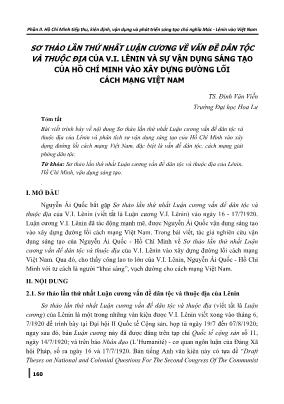 Sơ thảo lần thứ nhất luận cương về vấn đề dân tộc và thuộc địa của V.I. Lênin và sự vận dụng sáng tạo của Hồ Chí Minh vào xây dựng đường lối cách mạng Việt Nam