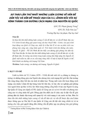 Sơ thảo lần thứ nhất những luận cương về vấn đề dân tộc và vấn đề thuộc địa của V.I. Lênin đối với sự hình thành con đường cách mạng của Nguyễn Ái Quốc