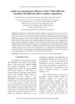 Study on transmutation efficiency of the VVER-1000 fuel assembly with different minor actinide compositions