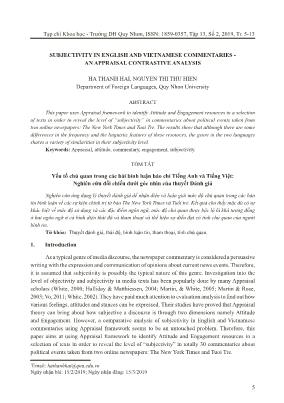 Subjectivity in English and Vietnamese commentaries - An appraisal contrastive analysis