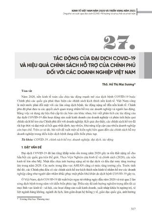 Tác động của đại dịch Covid-19 và hiệu quả chính sách hỗ trợ của chính phủ đối với các doanh nghiệp Việt Nam