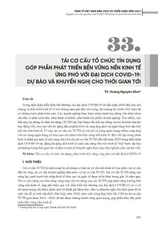 Tái cơ cấu tổ chức tín dụng góp phần phát triển bền vững nền kinh tế ứng phó với đại dịch Covid-19: Dự báo và khuyến nghị cho thời gian tới