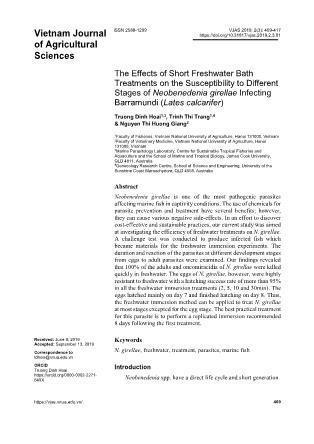 The effects of short freshwater bath treatments on the susceptibility to different stages of neobenedenia girellae infecting barramundi (Lates calcarifer)